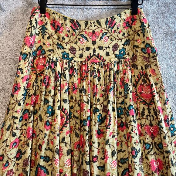 Peruvian Connection Jaipur Maxi Skirt Sz 6 olive green floral Boho Cottage Fairy - Picture 7 of 7